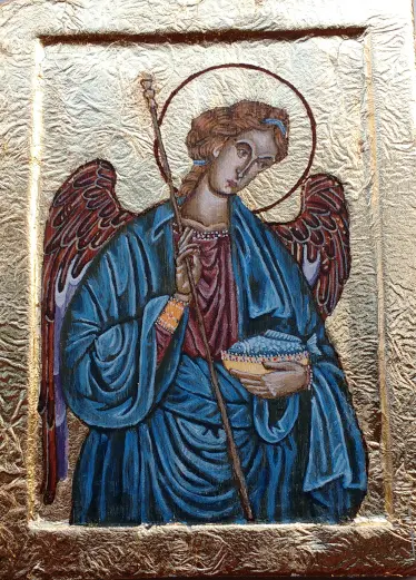 The Archangel Raphael; Egg tempera and metal leaf on gesso and wood
