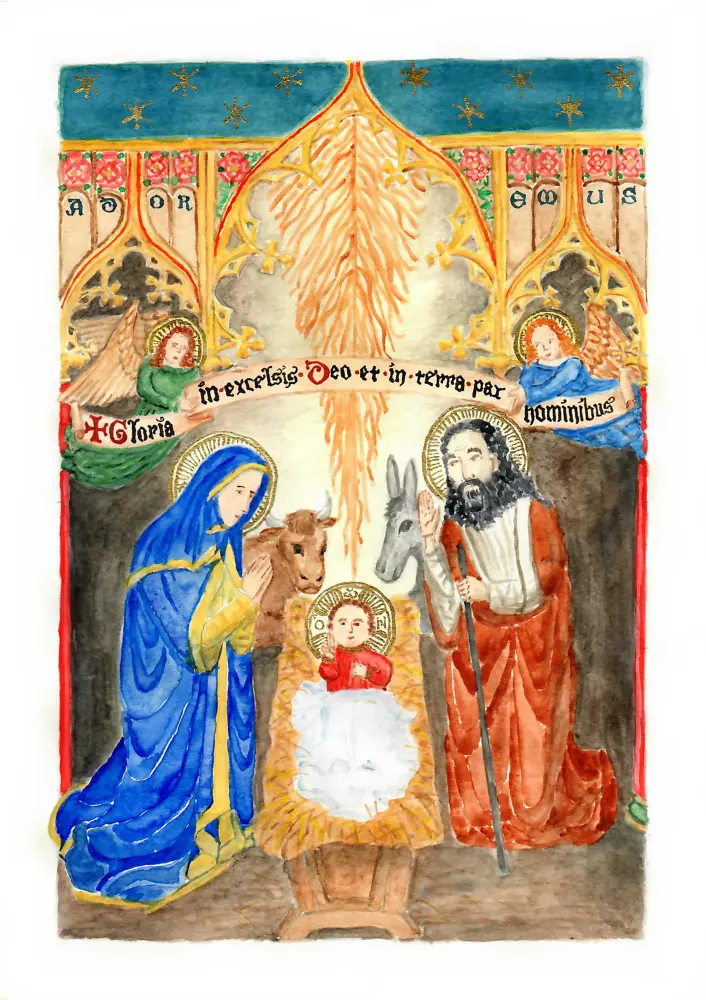 Christmas Card 2019; Nativity; Watercolour and ink