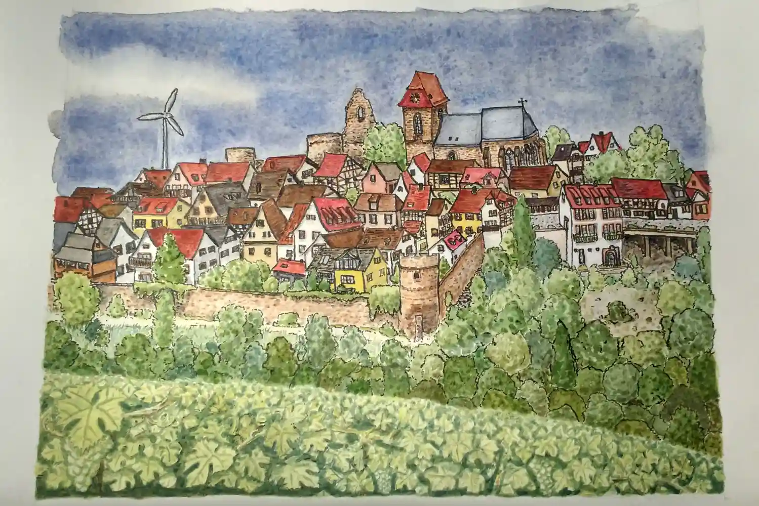 Neuleiningen; Watercolour and ink